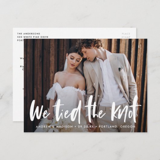 Bold Brush Script Photo We hebben de knoop doorgeh Briefkaart (Voorkant / Achterkant)