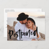 Bold Brush Script Photo Wedding Postponement Aankondigingskaart (Voorkant / Achterkant)
