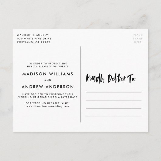 Bold Brush Script Photo Wedding Postponement Aankondigingskaart (Achterkant)