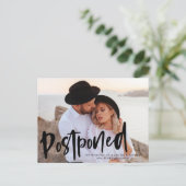 Bold Brush Script Photo Wedding Postponement Aankondigingskaart (Staand voorkant)