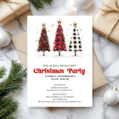 Bold buffalo plaid Christmas tree party invitation Kaart
