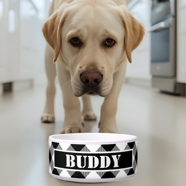 Bold Buffalo Wit Zwart Plakt Patroon Naam Hond Voerbakje (Creator heeft geüpload)