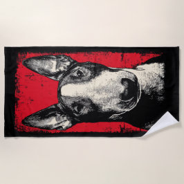 Bold Bull Terrier Portrait Red Background Strandlaken