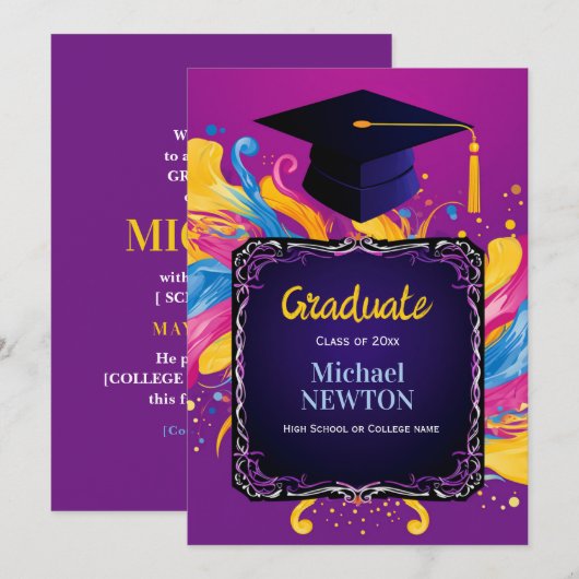 Bold Burst Custom Graduation Announcement Kaart (Voorkant / Achterkant)