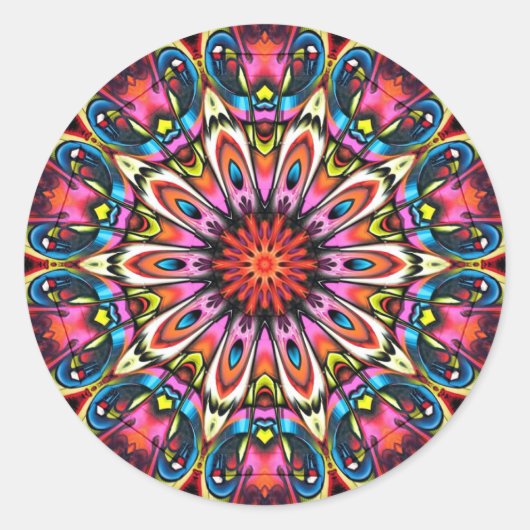 Bold Buzz Kaleidoscope Mandala Ronde Sticker (Voorkant)