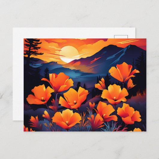 Bold California Poppy met vurige zonsondergang Briefkaart (Voorkant / Achterkant)