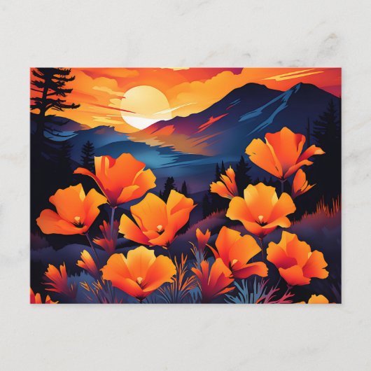 Bold California Poppy met vurige zonsondergang Briefkaart (Voorkant)