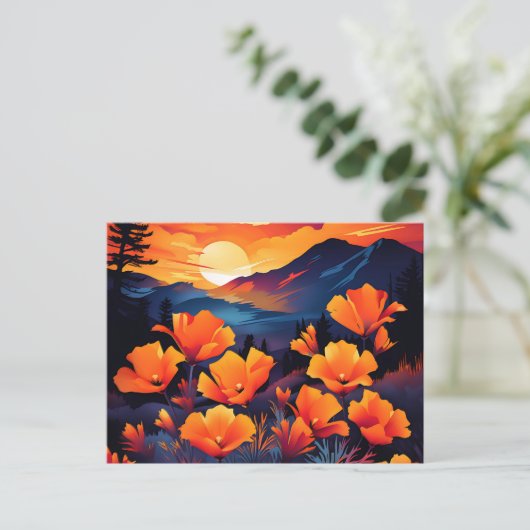 Bold California Poppy met vurige zonsondergang Briefkaart (Staand voorkant)