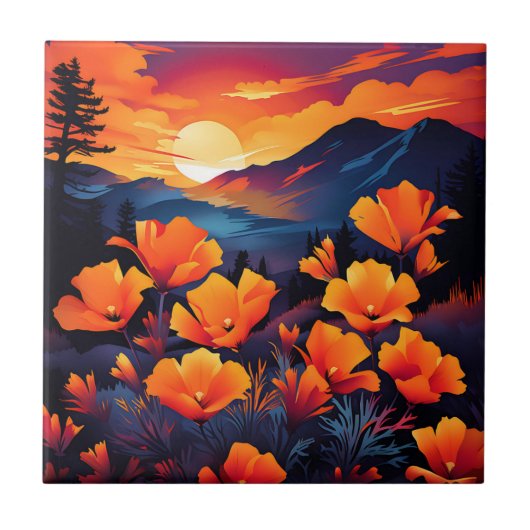 Bold California Poppy met vurige zonsondergang Tegeltje (Voorkant)