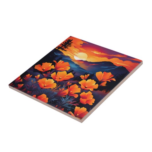 Bold California Poppy met vurige zonsondergang Tegeltje (Zijkant)