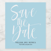 Bold Calligraphy White Azure modern save the date Wijn Etiket (Enkel label)