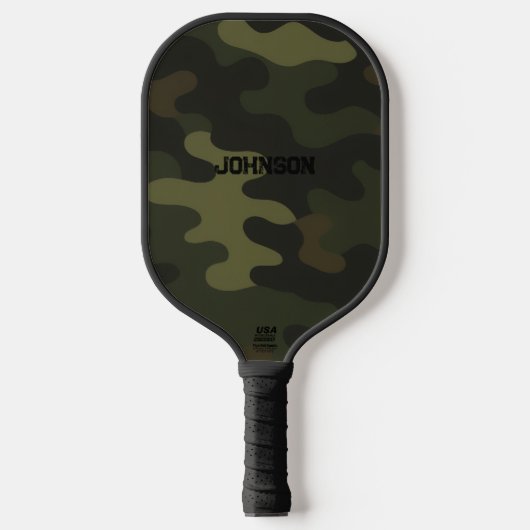 Bold Camo Earthy Greens Browns Customizable Name Pickleball Paddle (Voorkant)