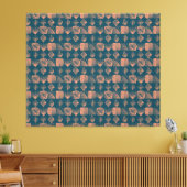 Bold Caribbean Tribal Mudcloth: Blauwgroen, Koraal Canvas Afdruk (Insitu (Woonkamer))