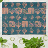 Bold Caribbean Tribal Mudcloth: Blauwgroen, Koraal Theedoek (Gevouwen)