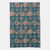 Bold Caribbean Tribal Mudcloth: Blauwgroen, Koraal Theedoek (Verticaal)