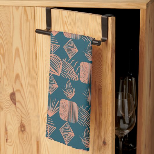 Bold Caribbean Tribal Mudcloth: Blauwgroen, Koraal Theedoek (Derde Gevouwen)