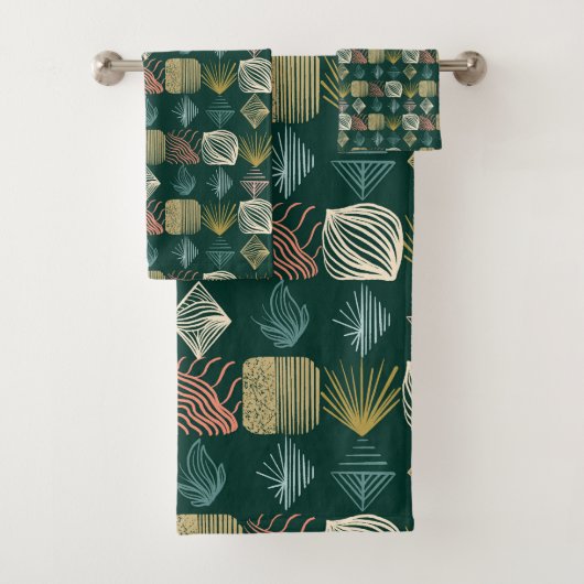 Bold Caribbean Tribal Mudcloth: Boho Blauwgroen Bad Handdoek (Insitu)