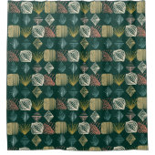 Bold Caribbean Tribal Mudcloth: Boho Blauwgroen Douchegordijn (Voorkant)