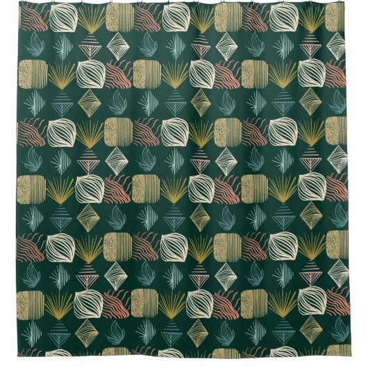 Bold Caribbean Tribal Mudcloth: Boho Blauwgroen Douchegordijn (Voorkant)