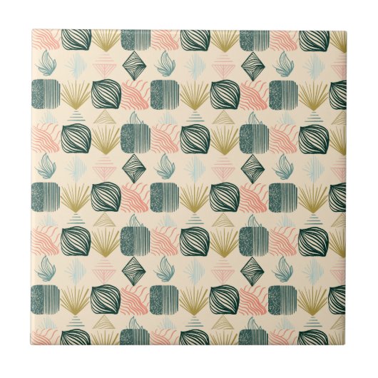 Bold Caribbean Tribal Mudcloth: Boho Buttercream Tegeltje (Voorkant)