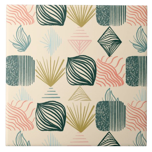 Bold Caribbean Tribal Mudcloth: Boho Buttercream Tegeltje (Voorkant)