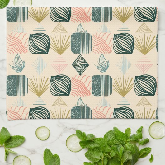 Bold Caribbean Tribal Mudcloth: Boho Buttercream Theedoek (Gevouwen)