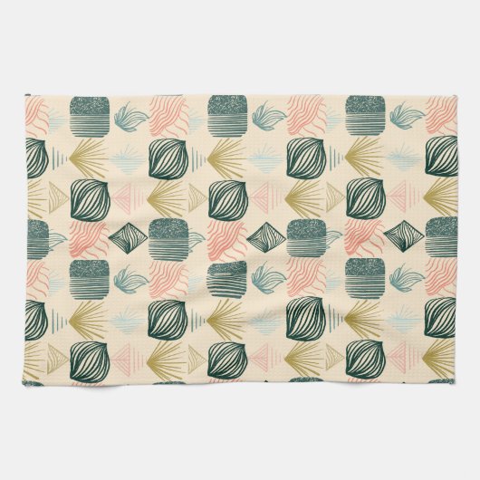 Bold Caribbean Tribal Mudcloth: Boho Buttercream Theedoek (Horizontaal)