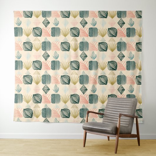 Bold Caribbean Tribal Mudcloth: Boho Buttercream Wandkleed (In Situ (horizontaal))