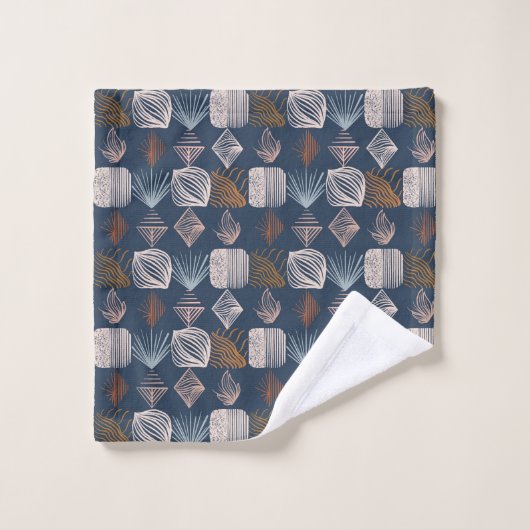 Bold Caribbean Tribal Mudcloth: Navy Blue, Boho Bad Handdoek (Wasdoekje)