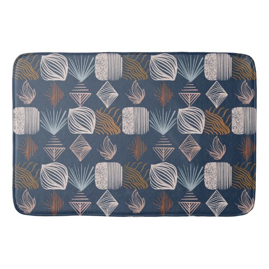 Bold Caribbean Tribal Mudcloth: Navy Blue, Boho Badmat (Voorkant)