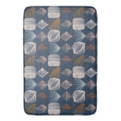 Bold Caribbean Tribal Mudcloth: Navy Blue, Boho Badmat (Voorkant Verticaal)