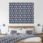 Bold Caribbean Tribal Mudcloth: Navy Blue, Boho Canvas Afdruk (Insitu (Slaapkamer))