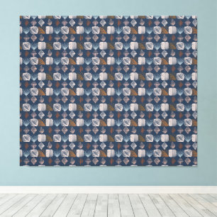 Bold Caribbean Tribal Mudcloth: Navy Blue, Boho Canvas Afdruk