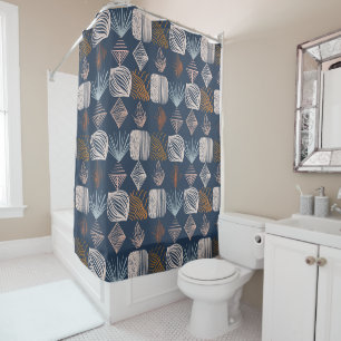 Bold Caribbean Tribal Mudcloth: Navy Blue, Boho Douchegordijn