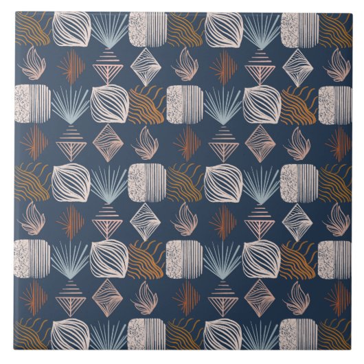 Bold Caribbean Tribal Mudcloth: Navy Blue, Boho Tegeltje (Voorkant)