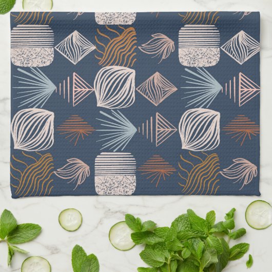 Bold Caribbean Tribal Mudcloth: Navy Blue, Boho Theedoek (Gevouwen)