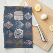 Bold Caribbean Tribal Mudcloth: Navy Blue, Boho Theedoek (Quarter Fold)