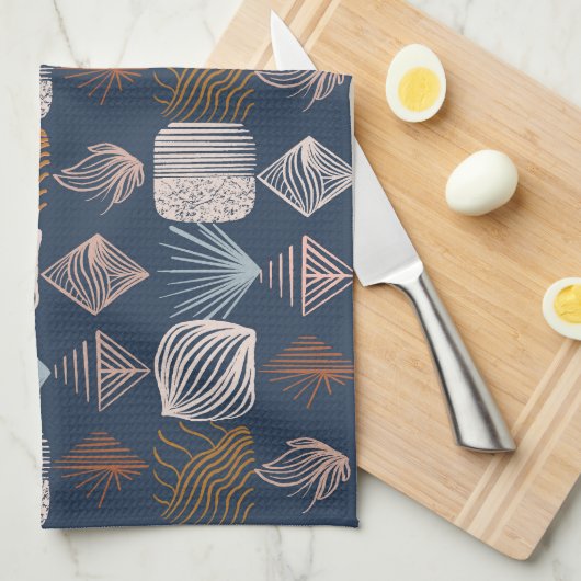 Bold Caribbean Tribal Mudcloth: Navy Blue, Boho Theedoek (Quarter Fold)