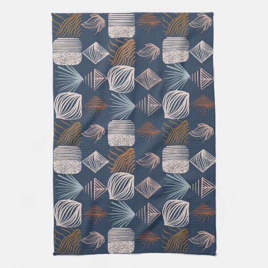 Bold Caribbean Tribal Mudcloth: Navy Blue, Boho Theedoek (Verticaal)