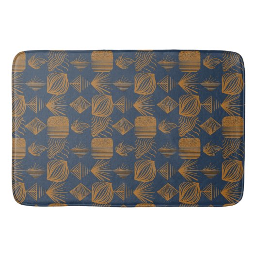 Bold Caribbean Tribal Mudcloth: Navy Blue, Goud Badmat (Voorkant)
