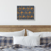 Bold Caribbean Tribal Mudcloth: Navy Blue, Goud Canvas Afdruk (Insitu (Slaapkamer))