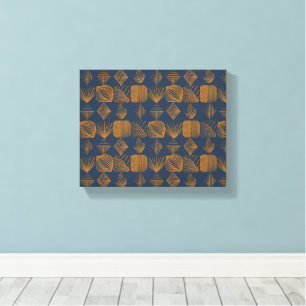 Bold Caribbean Tribal Mudcloth: Navy Blue, Goud Canvas Afdruk