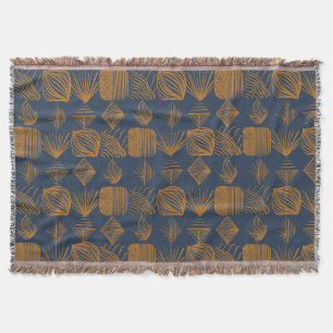 Bold Caribbean Tribal Mudcloth: Navy Blue, Goud Deken