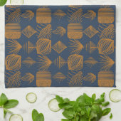 Bold Caribbean Tribal Mudcloth: Navy Blue, Goud Theedoek (Gevouwen)