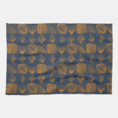 Bold Caribbean Tribal Mudcloth: Navy Blue, Goud Theedoek (Horizontaal)