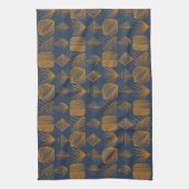 Bold Caribbean Tribal Mudcloth: Navy Blue, Goud Theedoek (Verticaal)