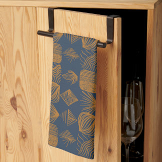 Bold Caribbean Tribal Mudcloth: Navy Blue, Goud Theedoek