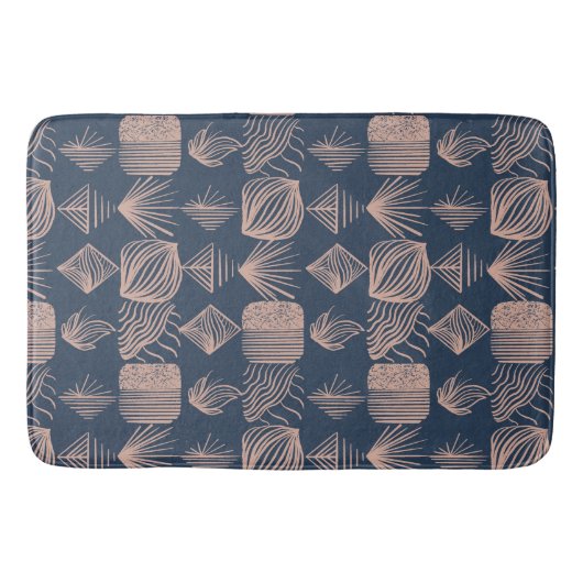 Bold Caribbean Tribal Mudcloth: Navy Blue, Roze Badmat (Voorkant)