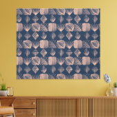 Bold Caribbean Tribal Mudcloth: Navy Blue, Roze Canvas Afdruk (Insitu (Woonkamer))