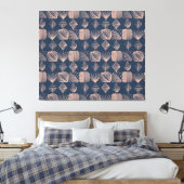 Bold Caribbean Tribal Mudcloth: Navy Blue, Roze Canvas Afdruk (Insitu (Slaapkamer))
